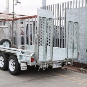 10×6 australian galvanised tandem plant trailer deluxe heavy duty – 2x drop down ramps on special