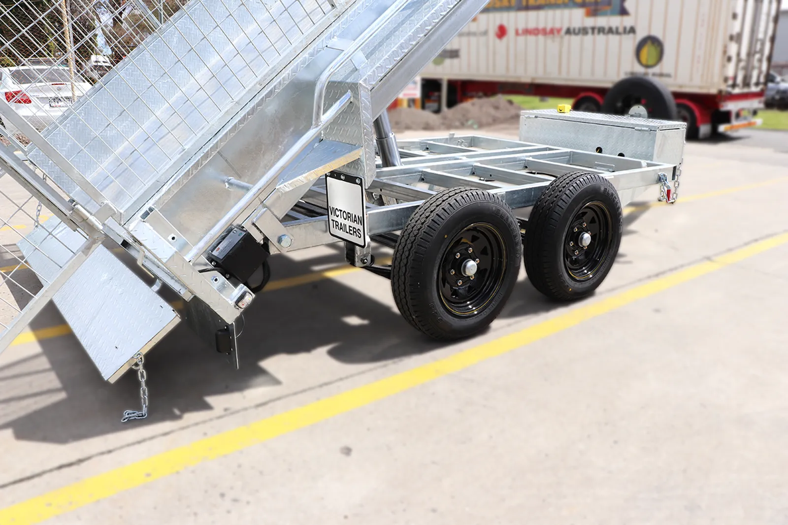 10×6 heavy duty galvanised hydraulic tipper cage trailer for sale – 3ft cage <br><br><span class="gvm 3200">3500 kg gvm</span> 10×6 heavy duty galvanised hydraulic tipper cage trailer for sale – 3ft cage 3500 kg gvm