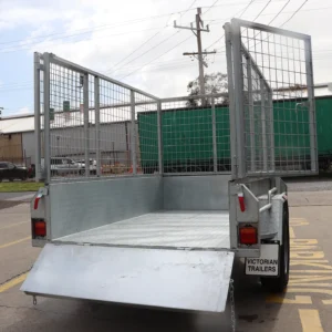 7×4 galvanised single axle braked cage trailer for sale – 3 ft cage manual tipper 1400 kg atm