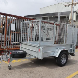 7×4 galvanised single axle braked cage trailer for sale – 3 ft cage manual tipper 1400 kg atm