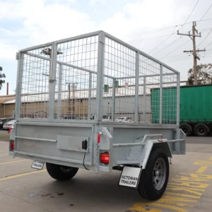 7×4 galvanised single axle braked cage trailer for sale – 3 ft cage manual tipper 1400 kg atm