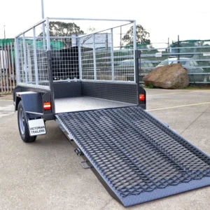 7×4 single axle gardening trailer with 6ft drop grid mesh ramp 1000 kg gvm