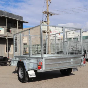 7×5 galvanised single axle braked cage trailer for sale – 3 ft cage manual tipper 1400 kg atm