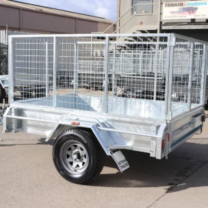 7×5 galvanised single axle braked cage trailer for sale – 3 ft cage manual tipper 1400 kg atm