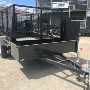 8×5 single axle landscape gardening trailer checker plate floor 3ft high cage