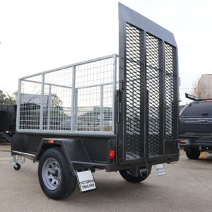 7×4 single axle box trailer drop grid mesh rear ramp | 3 ft cage | 1000kg gvm | full checker plate commercial heavy duty cage trailer for sale in melbourne victoria