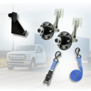 shipping container wheel kit bundle – wheel hubs + straps + bracket