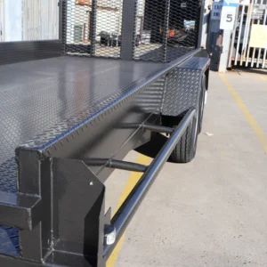 16×6’6″ car carrier box trailer for sale with 10″ sides – rear drop spring assist mesh ramp2800 kg atm