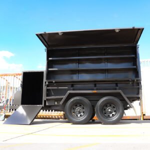 8×5 tandem axle gardening trailer with hydraulic tipper | enclosed mower box for sale in melbourne