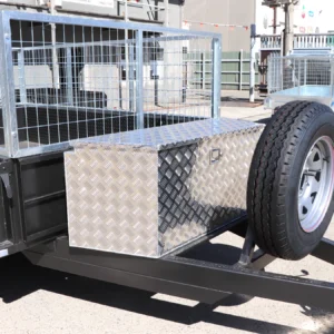 8×5 heavy duty tandem cage trailer | 2 ft cage | toolbox on drawbar | upright spare mount