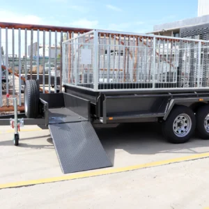 10×6 tandem axle gardening trailer | single piece drop grid mesh ramp | open mower box