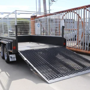 10×6 tandem axle gardening trailer | single piece drop grid mesh ramp | open mower box