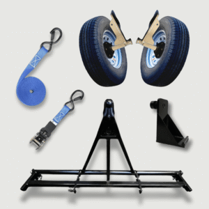 shipping container mobility bundle – wheel hub, hitch & strap kit