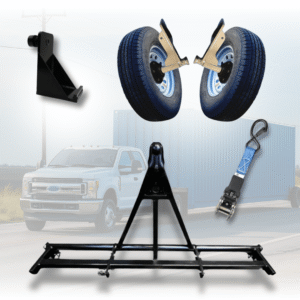 shipping container mobility bundle – wheel hub, hitch & strap kit