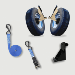 shipping container wheel kit bundle – wheel hubs + straps + bracket
