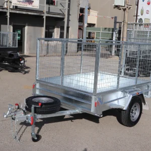 8×5 galvanised single axle braked cage trailer for sale – 3 ft cage manual tipper 1400 kg atm