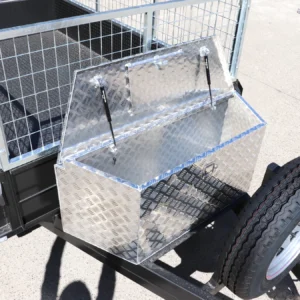 8×5 heavy duty tandem cage trailer | 2 ft cage | toolbox on drawbar | upright spare mount