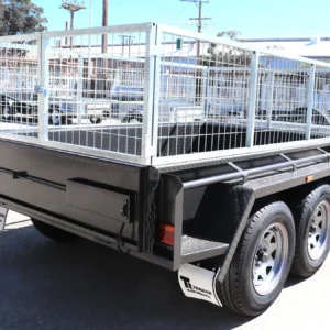 8×5 heavy duty tandem cage trailer | 2 ft cage | toolbox on drawbar | upright spare mount